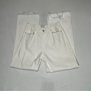 Zara Women's Denim High-Rise Full Length Raw Frayed Hem Ecru/Cream Size 12